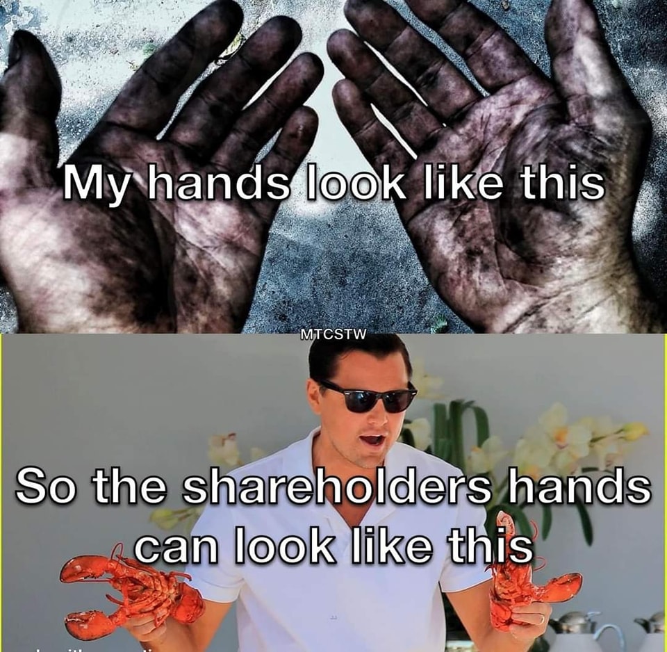 This meme is a humorous comparison between the cleanliness of one's hands and the state of their palms after using a computer keyboard for an extended period. The image juxtaposes two contrasting hand states: one with clean, well-manicured hands and the other with grimy, stained hands. The text reads: "My hands / My hands after a day of typing".